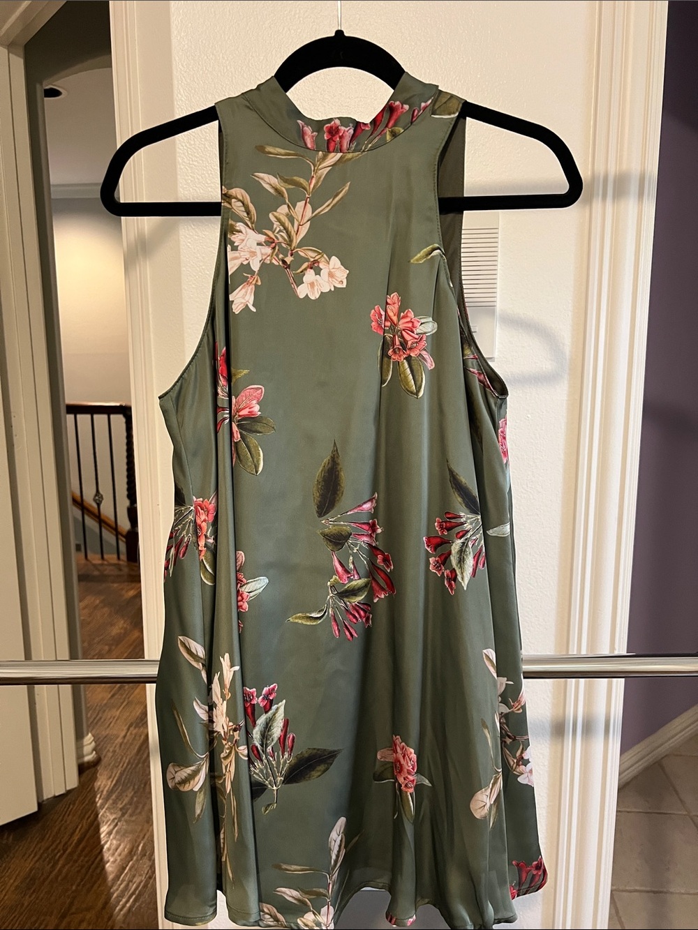 Show Me Your MuMu Olive Green Floral High-Neck V Back Mini
